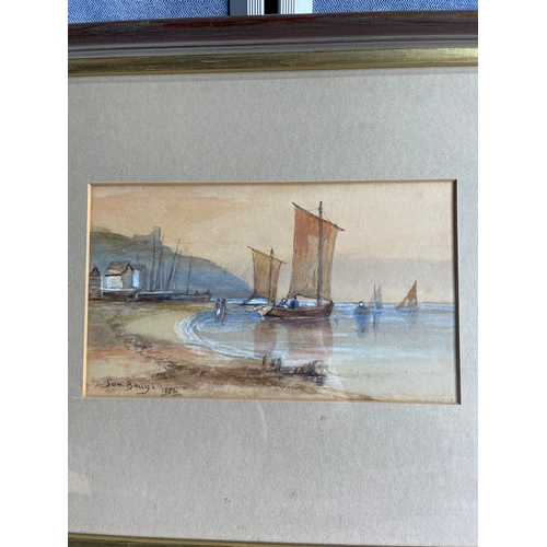 786 - Two Original signed water colours including Fishing Smacks 1875 by Sam Bough