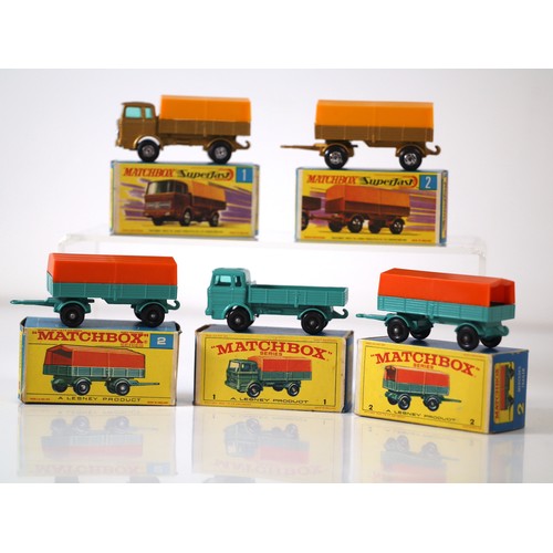 75 - Lesney Matchbox Series - 1e - Mercedes Truck - Turquoise/Orange , Superfast 1e - Mercedes Truck - Go... 