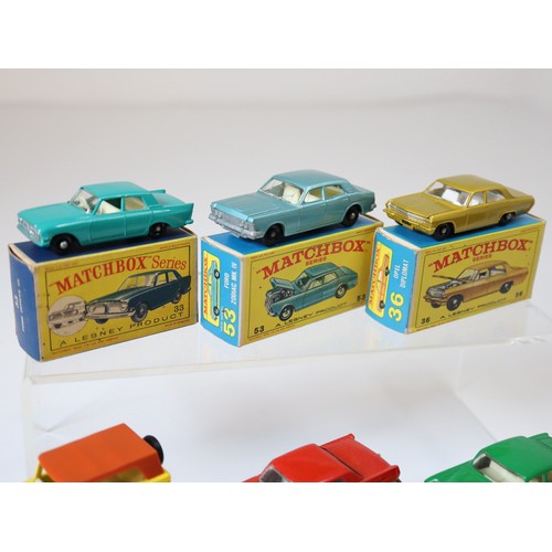 87 - Lesney Matchbox Series -  33b - Ford Zephyr 6 - Sea Green (BPW), 53c - Ford Zodiac Mk4 - Metallic Bl... 