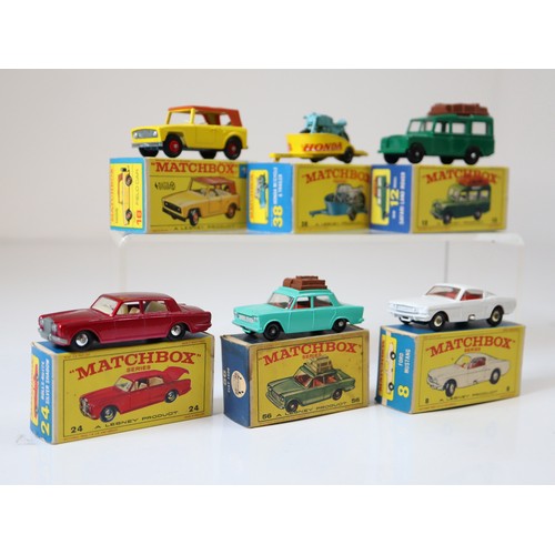 88 - Lesney Matchbox Series - 18e - Field Car - Yellow (red wheels), 38c - Honda Motorcycle and Trailer -... 