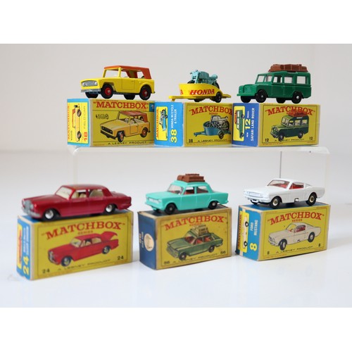 88 - Lesney Matchbox Series - 18e - Field Car - Yellow (red wheels), 38c - Honda Motorcycle and Trailer -... 