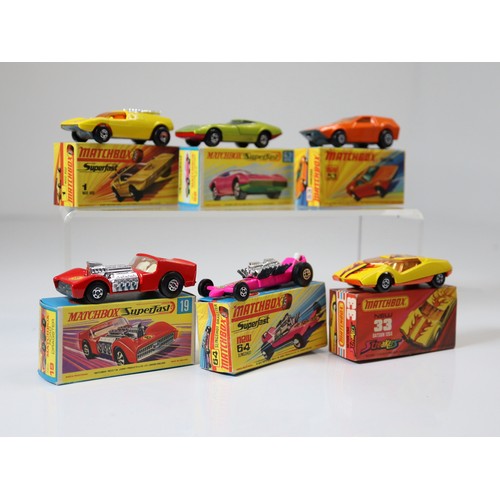 89 - Lesney Matchbox Superfast - 1f - Mod Rod - Yellow, 52c - Dodge Charger Mk3 - Green, 53d - Tanzara - ... 