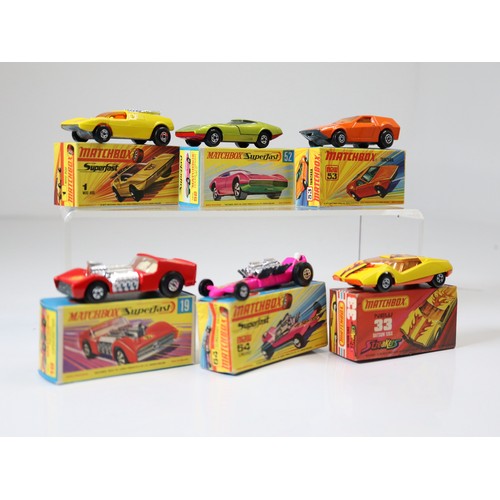 89 - Lesney Matchbox Superfast - 1f - Mod Rod - Yellow, 52c - Dodge Charger Mk3 - Green, 53d - Tanzara - ... 