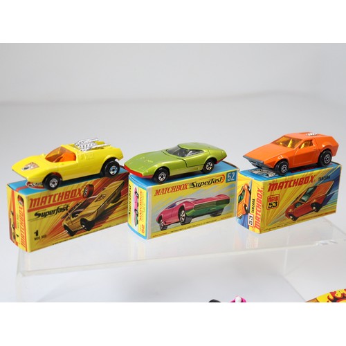 89 - Lesney Matchbox Superfast - 1f - Mod Rod - Yellow, 52c - Dodge Charger Mk3 - Green, 53d - Tanzara - ... 