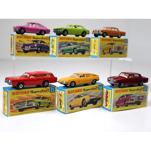 91 - Lesney Matchbox Superfast - 67b - VW 1600 TL - Pink, 53c - Ford Zodiac Mk4 - Apple Green, 46c - Merc... 