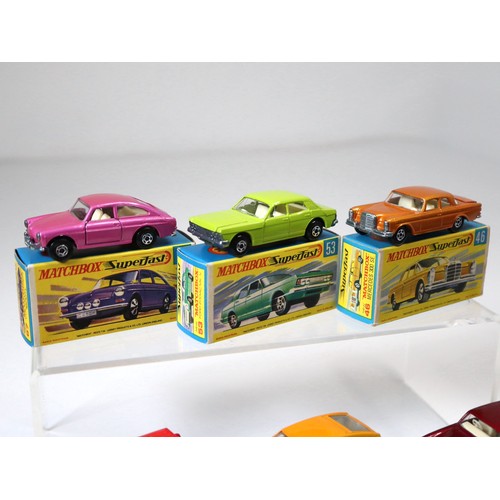 91 - Lesney Matchbox Superfast - 67b - VW 1600 TL - Pink, 53c - Ford Zodiac Mk4 - Apple Green, 46c - Merc... 