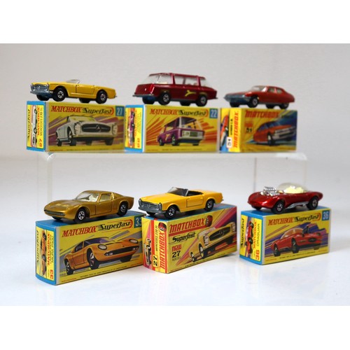 92 - Lesney Matchbox Superfast - 27d - Mercedes 230 SL - Yellow/Black (2), 22d - Freeman Inter City - Red... 