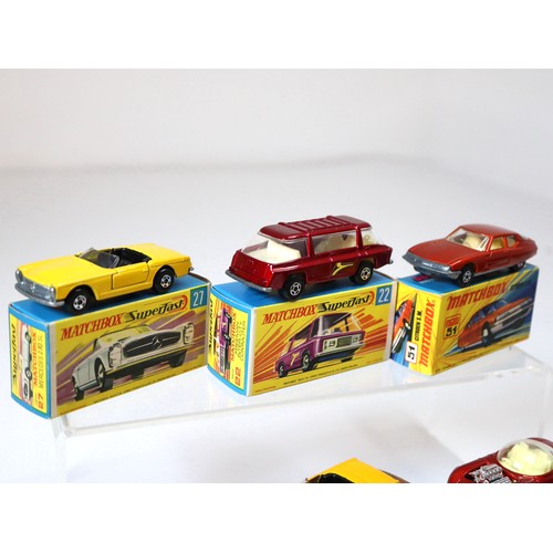 92 - Lesney Matchbox Superfast - 27d - Mercedes 230 SL - Yellow/Black (2), 22d - Freeman Inter City - Red... 