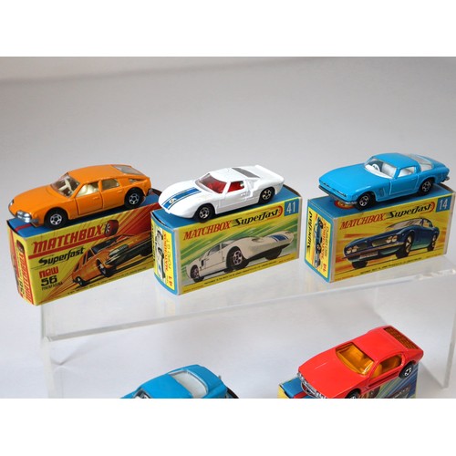 94 - Lesney Matchbox Superfast - 56c - Pininfarina - Orange, 41c - Ford GT - White, 14d - Iso Grifo - Lig... 