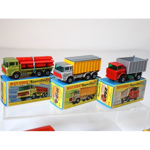 97 - Lesney Matchbox Superfast - 58c - DAF Girder Truck - Green, 47c - DAF Container Truck - Silver, 26c ... 