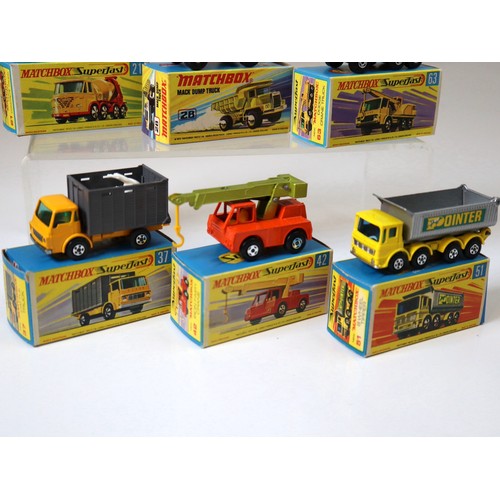 98 - Lesney Matchbox Superfast - 21d - Foden Concrete Truck - Yellow, 28d - Mack Dumper - Lime Green, 63c... 