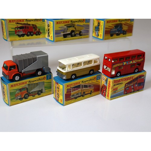 99 - Lesney Matchbox Superfast - 30c - 8 Wheel Crane Truck - Red/Gold, 28d - Mack Dumper - Lime Green, 48... 