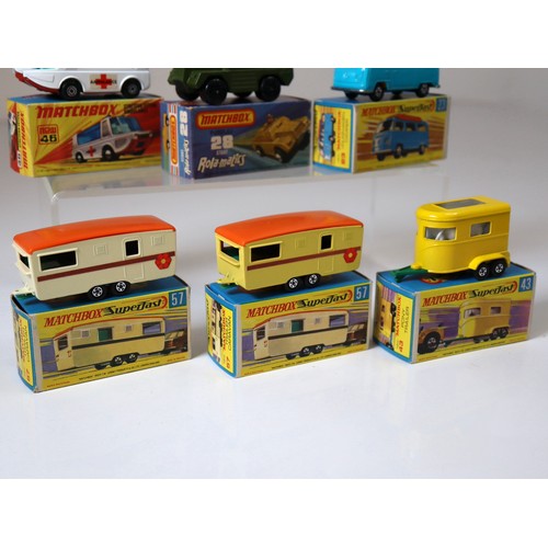 99A - Lesney Matchbox Superfast - 57d - Eccles Caravan - Cream/Orange (2), 43c - Pony Trailer - Yellow/ Dk... 