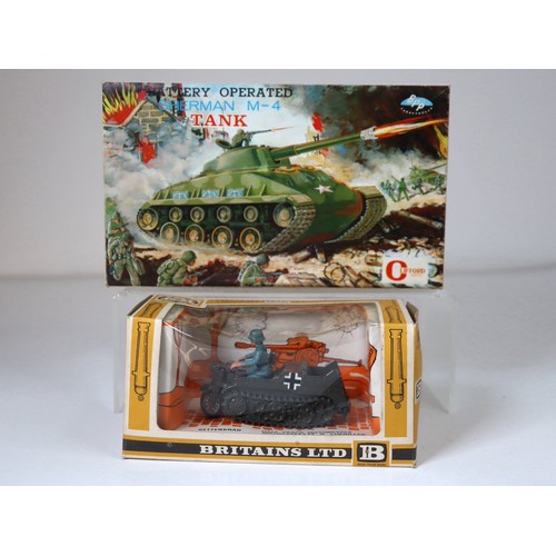 99C - BPP Battery Operated Sherman M-4 Tank Clifford Series in original box & Britains 1:32 9780 Half Trac... 