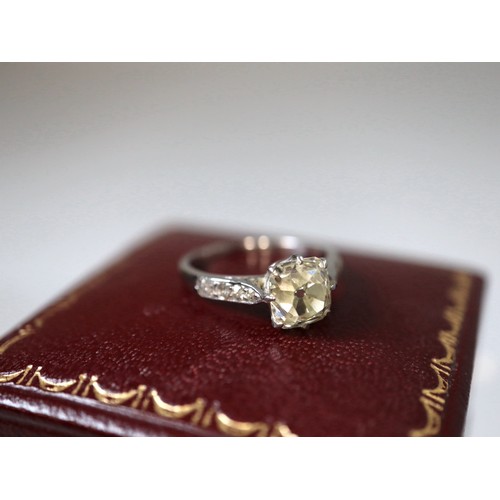 133 - Antique 18ct White Gold Square Cut Diamond Ring approximately 1.0-1.1ct Colour L Top Light Cape in C... 