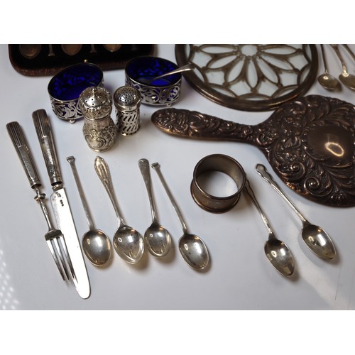 208 - A group of various Victorian to Early 20th century  Sterling Silver Cutlery, vanity set, bowl, selle... 