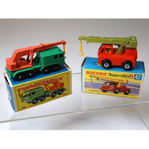 217 - Lesney Matchbox - 30c - 8 Wheel Crane Truck - Green, 42c - Iron Fairy Crane - Orange / Lime Green, 4... 