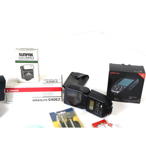34 - A group of Canon Flashes including Speedlight 540ez x 2, Speedlight 430ez x2 Godox X Pro c TTL Wirel... 