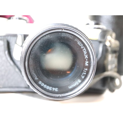 155 - Asahi Pentax ME SLR Camera with Pentax M f1.7 50mm lens & Vivitar f3.8 70-150mm lens