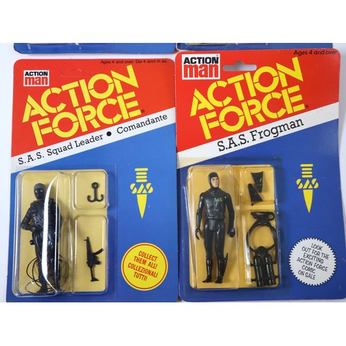 27 - 4 x 1980's Action Man Action Force Carded Action Figures -  S.A.S Frogman, S.A.S Squad Leader (3),  ... 