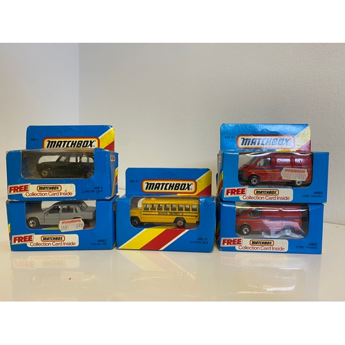 304 - Collection of Matchbox Die-cast model cars including MB4 Taxi Londonien, MB62 Volvo 760 MB47 Scoolbu... 