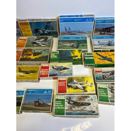 312 - A collection of Fifteen Frog and Seven Riokopf model plane assembly kits including Froc 1:72 scale C... 