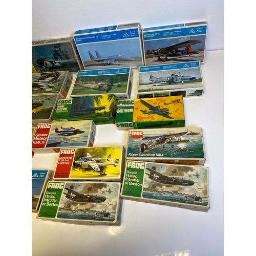 312 - A collection of Fifteen Frog and Seven Riokopf model plane assembly kits including Froc 1:72 scale C... 