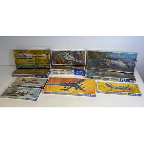 315 - A collection of model plane assembly kits including Turbolet L410, AN-24, JAK 24P, Three MI-10K Two ... 