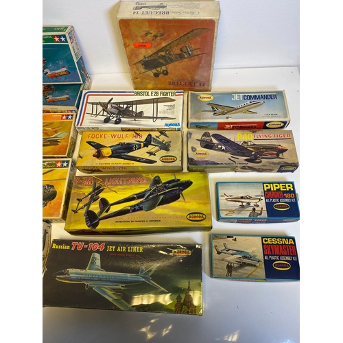 316 - A collection of Tamiya and Aurora Model plane kits including Tamiya, Zerosen (Hamp), Shinden, B.A.C ... 