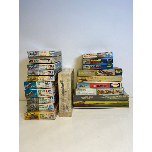 316 - A collection of Tamiya and Aurora Model plane kits including Tamiya, Zerosen (Hamp), Shinden, B.A.C ... 