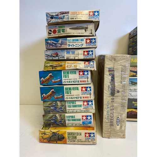 316 - A collection of Tamiya and Aurora Model plane kits including Tamiya, Zerosen (Hamp), Shinden, B.A.C ... 