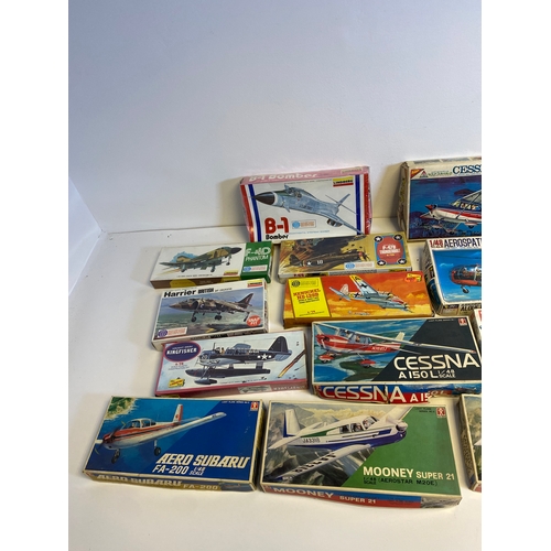 319 - A collection of Various Model plane assembly kits including LindBerg B-1 Bomber, Harrier, P-47B Thun... 