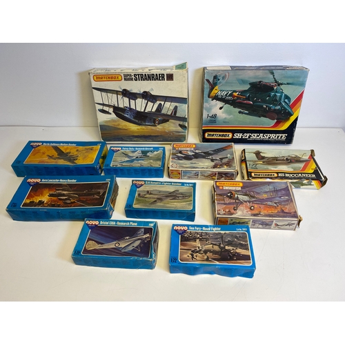 320 - A Collection of Model plane assembly kits including Matchbox, PK-601 Super Marine Stranraer, Kaman S... 