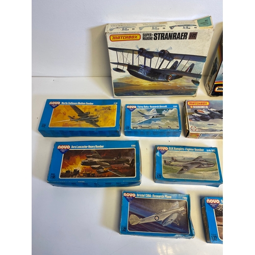 320 - A Collection of Model plane assembly kits including Matchbox, PK-601 Super Marine Stranraer, Kaman S... 