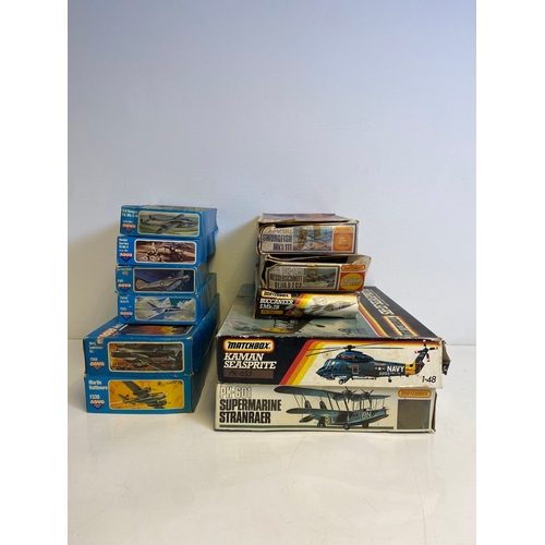 320 - A Collection of Model plane assembly kits including Matchbox, PK-601 Super Marine Stranraer, Kaman S... 