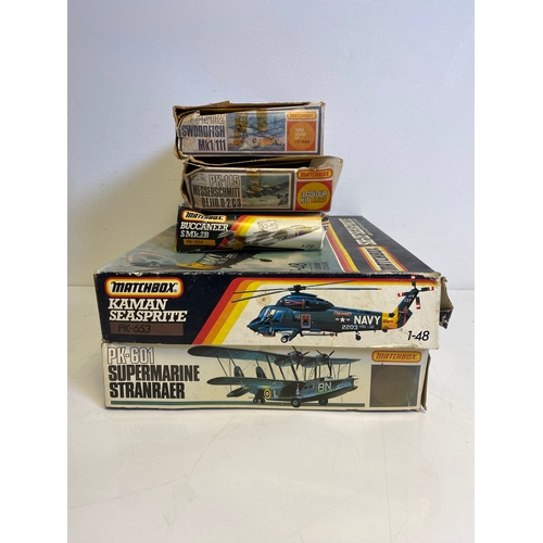 320 - A Collection of Model plane assembly kits including Matchbox, PK-601 Super Marine Stranraer, Kaman S... 