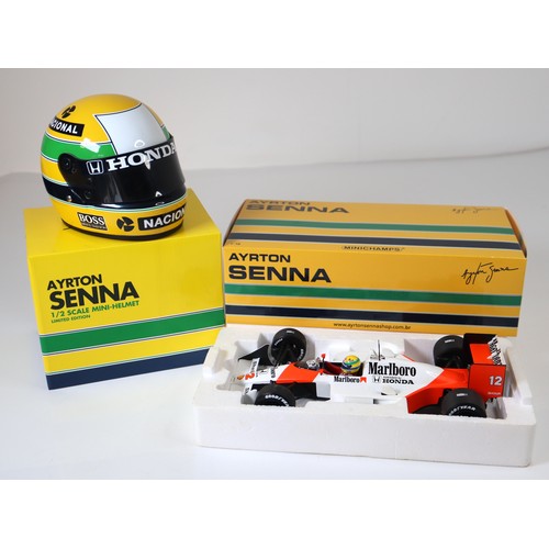 3 - Ayrton Senna McLaren Honda MP4/4 World Champion - 1988 1:18 Scale Model by Minichamps +  Ayrton Senn... 