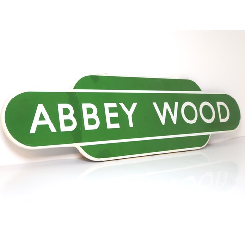 64 - Original Abbey Wood Totem Enamel Sign British Railway Station Signs