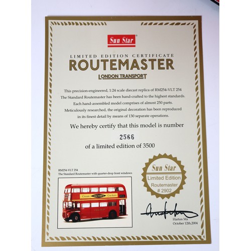 69 - Sun Star 1:24 Scale Routemaster London Transport RM254-VLT Limited Edition 2566/3500 Boxed / COA