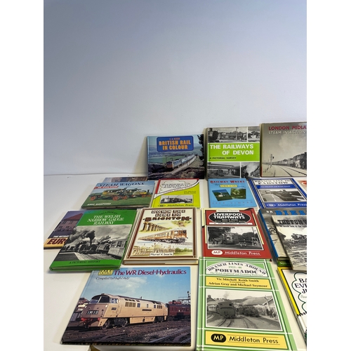 322 - A collection of Train related books including London Midland Steam in action, The Railways of Devon