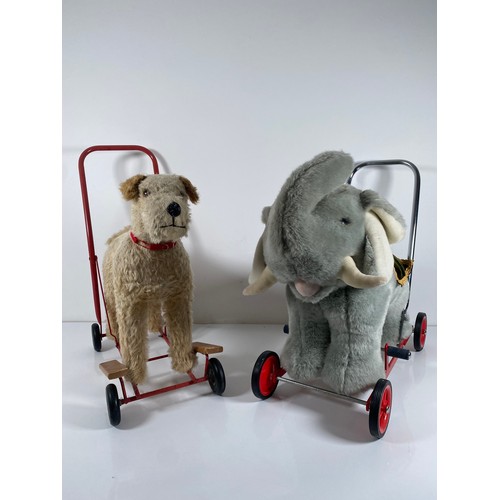 363 - Vintage Children's Merrythought Elephant and Pedigree soft toys LTD Dog push along/Ride on