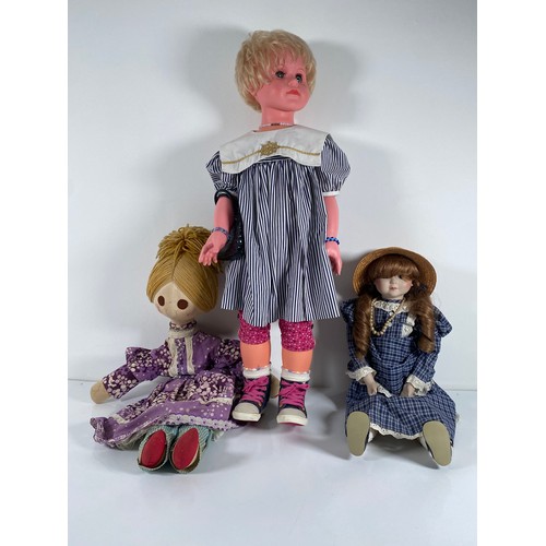 347 - Three dolls including Blossom toys limited and porcelain A 26 JR England