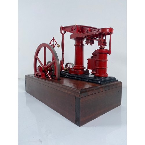 372 - Early 20th century Walking Beam Scale Engine Model on Mahogany Plinth 43cm x 35cm