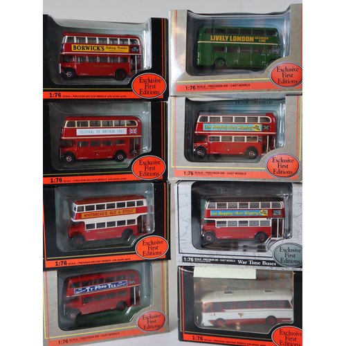 85 - A group of boxed EFE 1:76 scale die-cast bus / coach models including War Time Bus AEC STL Class Bus... 