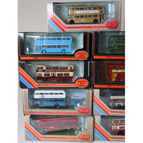 89 - A group of boxed EFE 1:76 scale die-cast bus / coach models including Leyland National London United... 