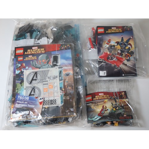 180 - LEGO - Marvel Super Heroes - 76038 Attack on Avengers Tower, 76077 Iron Man: Detroit Steel Strikes, ... 