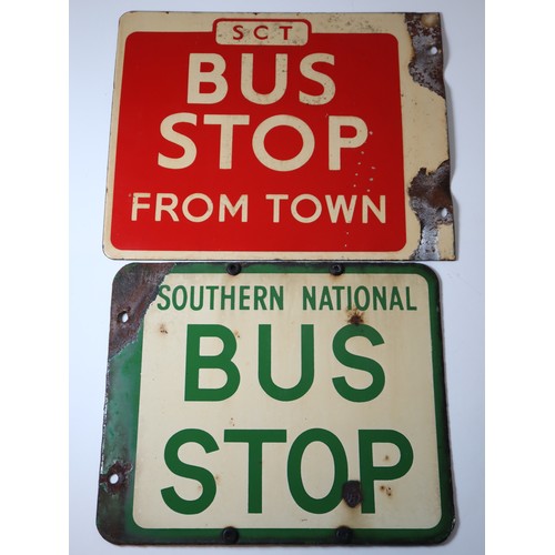 215 - Vintage Enamel Bus Stop Signs Double Sided - Southern National Bust Stop, SCT Bus Stop from Town