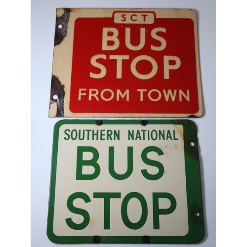 215 - Vintage Enamel Bus Stop Signs Double Sided - Southern National Bust Stop, SCT Bus Stop from Town