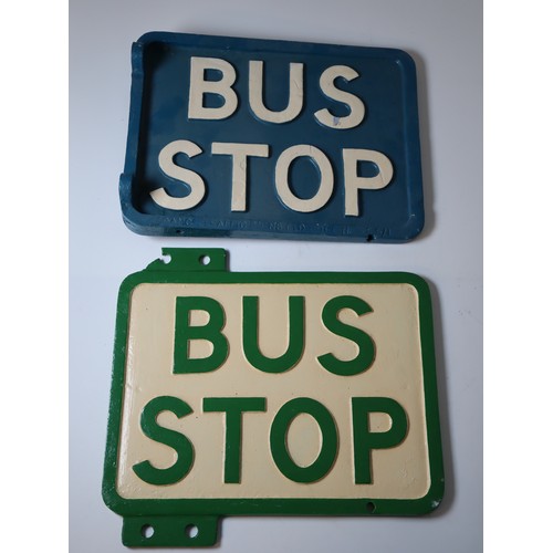 216 - Two vintage cast aluminium Bus Stop signs double sided one by Franco Traffic Signs