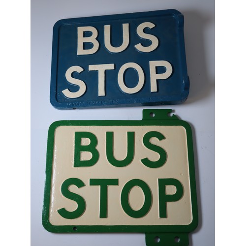 216 - Two vintage cast aluminium Bus Stop signs double sided one by Franco Traffic Signs